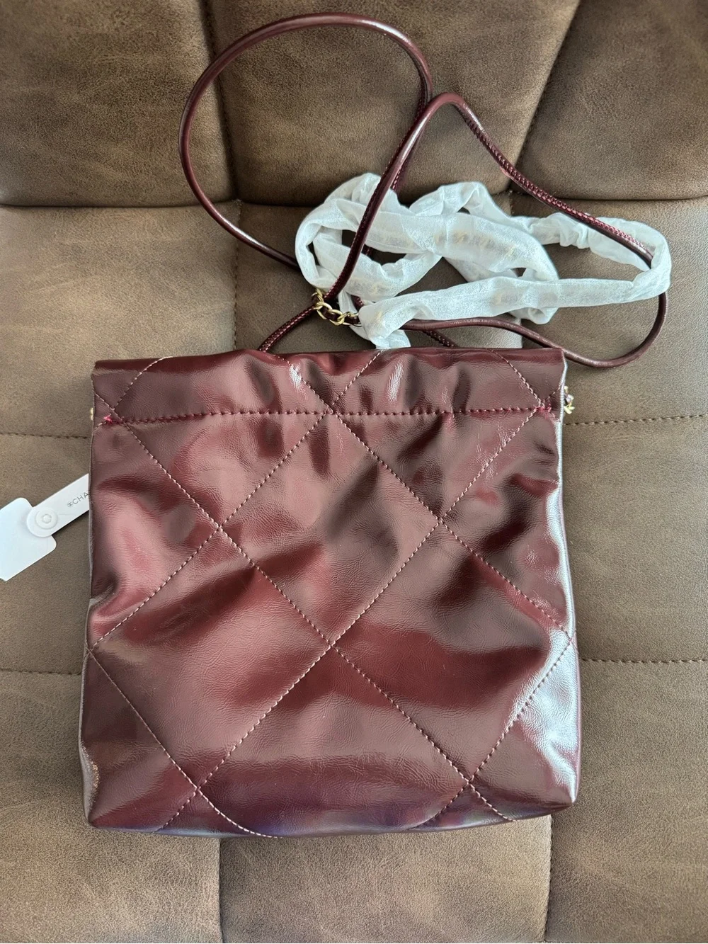 Quilted Shoulder Bag in Burgundy with Gold Hardware